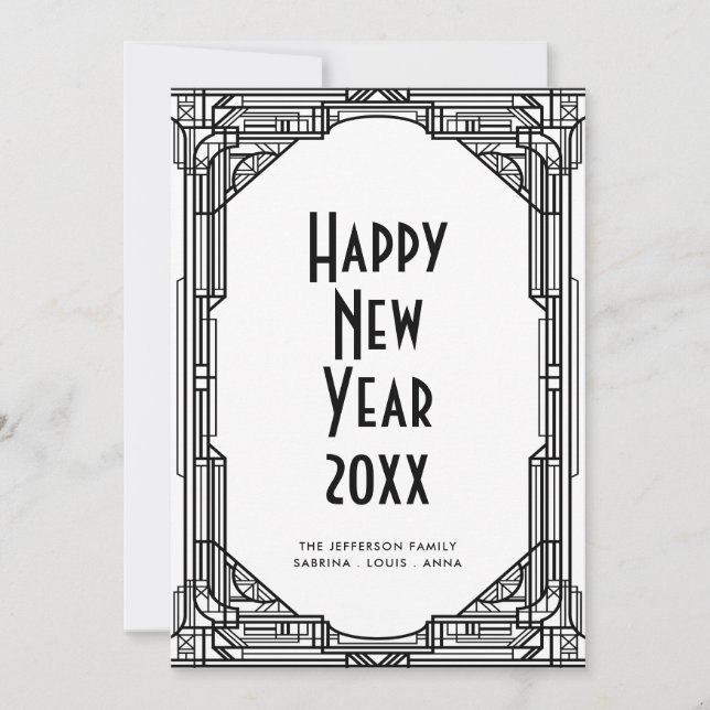 Tarjeta de Año Nuevo Feliz de Año Nuevo Art deco m (Anverso)
