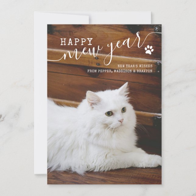 Tarjeta de Año Nuevo Feliz de la Foto del Gato del (Anverso)