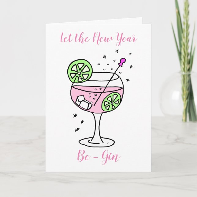 Tarjeta de Año Nuevo Feliz Gin Rosa (Anverso)