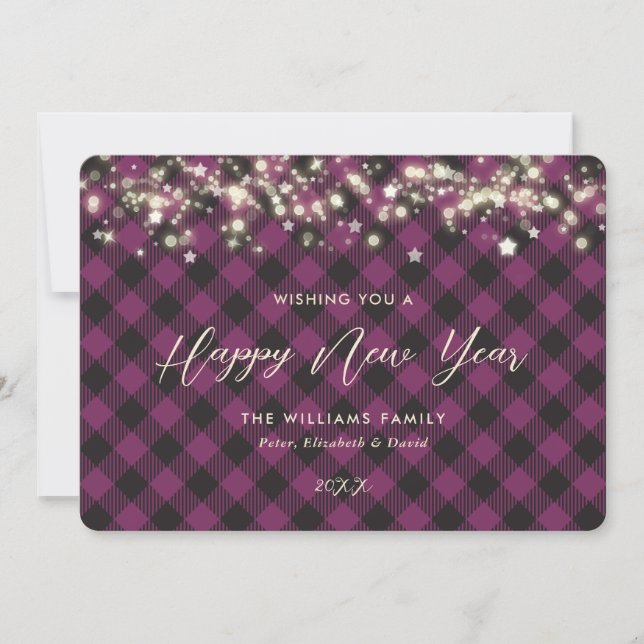 Tarjeta de Año Nuevo Feliz Jugado Púrpura (Anverso)