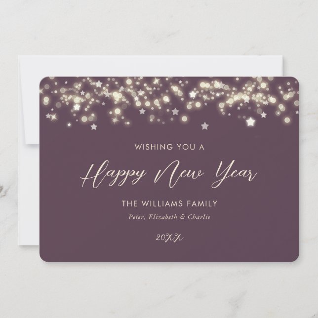 Tarjeta de Año Nuevo Feliz Morado Moderno (Anverso)