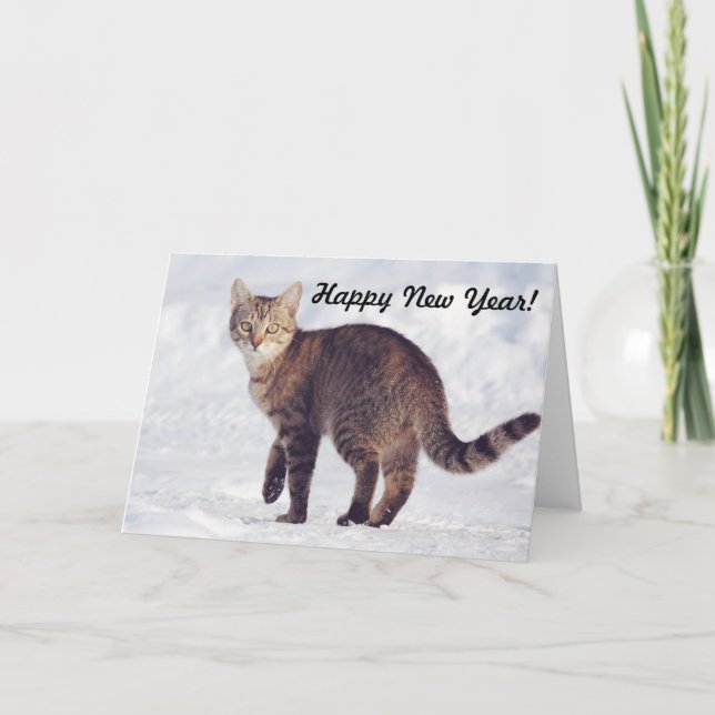 Tarjeta de Año Nuevo Feliz para Gato de Nieve Cris (Anverso)