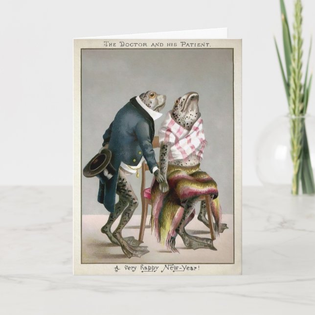 Tarjeta de Año Nuevo Feliz para las ranas victoria (Anverso)