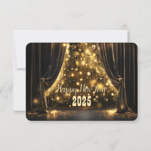 Tarjeta de Año Nuevo Golden Glow con la cortina de