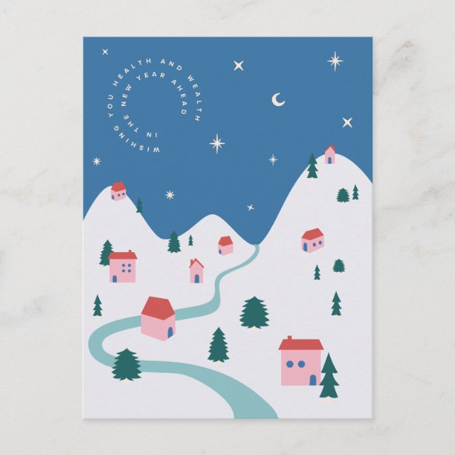 Tarjeta de Año Nuevo ilustrada de Felices Fiestas (Anverso)