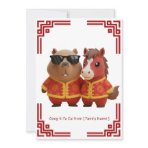 Tarjeta de Año Nuevo Lunar de Capybara y Caballo