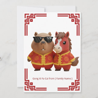 Tarjeta de Año Nuevo Lunar de Capybara y Caballo