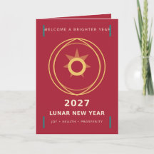 Tarjeta de Año Nuevo Lunar Moderno 2027 Alegría Pr