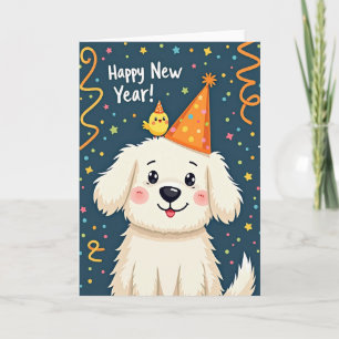 Tarjeta de Año Nuevo para Perrito Feliz