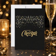 Tarjeta de Año Nuevo personalizada elegante negra