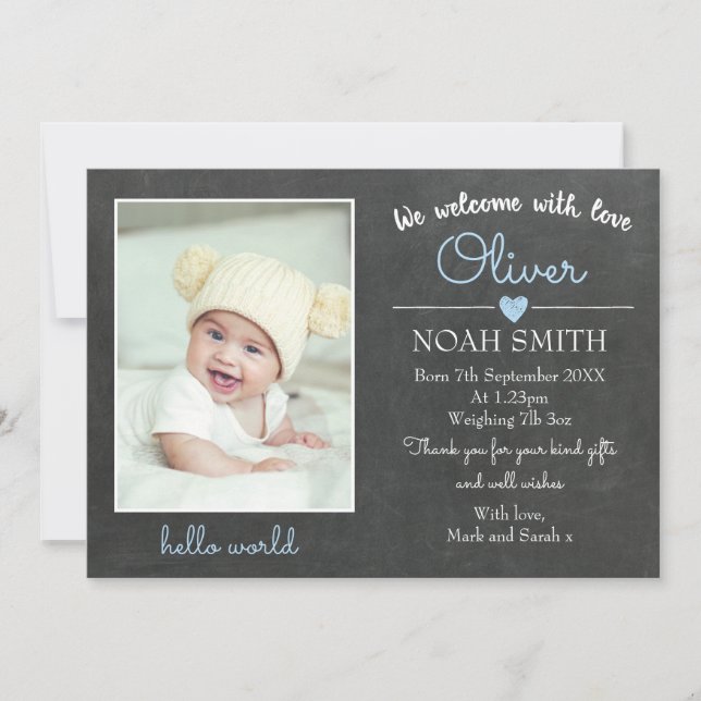 Tarjeta de anuncio/agradecimiento de nuevo bebé va (Anverso)