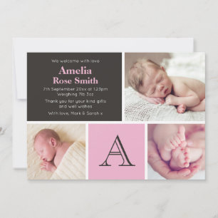 Tarjeta de anuncio/agradecimiento para nueva bebé