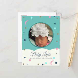 Tarjeta de Anuncio de Bebé con Borde de Nubes y Lu