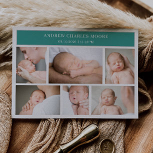 Tarjeta de anuncio de bebé con collage de fotos bo