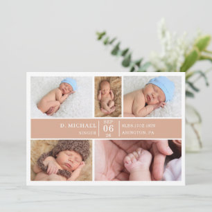 Tarjeta de anuncio de bebé con collage de fotos de