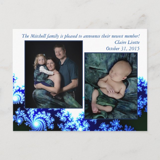 Tarjeta de anuncio de bebé - Pavo Real Precioso (Anverso)