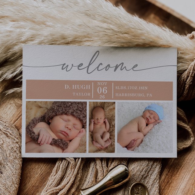 Tarjeta de anuncio de bienvenida de bebé con foto  (Subido por el creador)