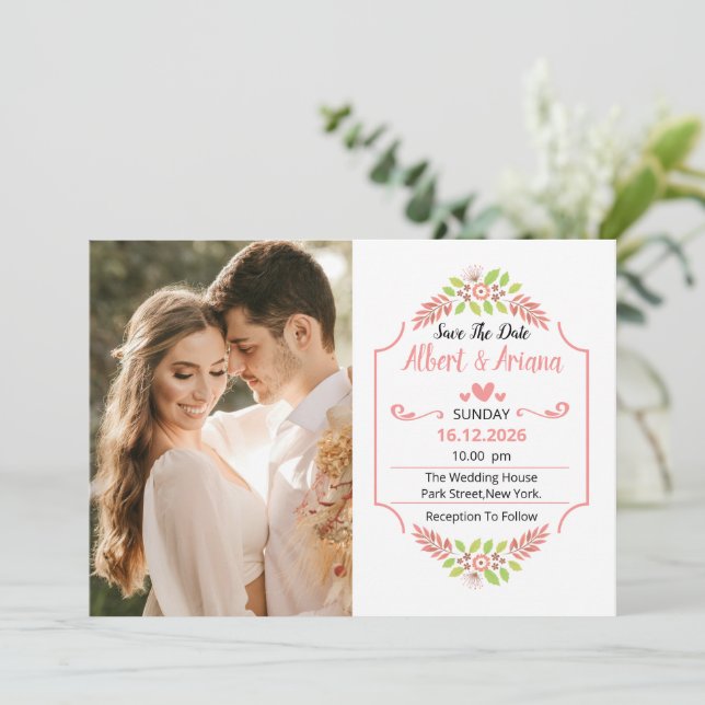 Tarjeta de Anuncio de Boda (Anverso de pie)