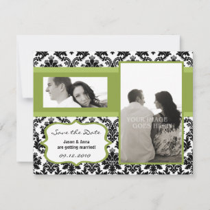 Tarjeta de Anuncio de Boda 4x5 - Damask Negro y Ve