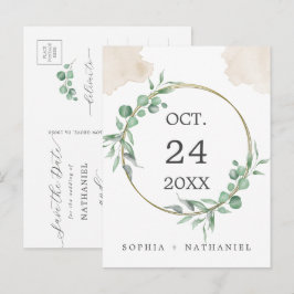 Tarjeta de anuncio de boda acuarela dorada