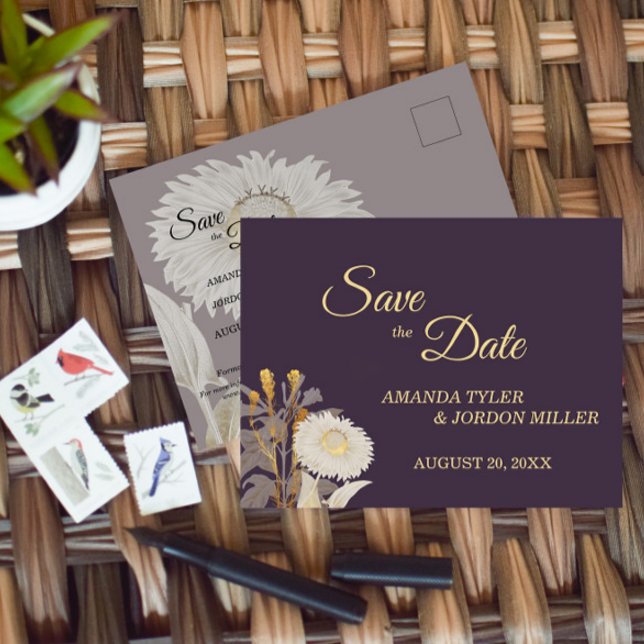 Tarjeta de anuncio de boda antigua Purple Daisy Sa (Subido por el creador)