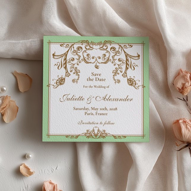 Tarjeta de anuncio de boda Barroco Verde Menta (Subido por el creador)