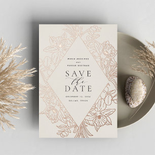 Tarjeta de anuncio de boda Bisque Floral con lám