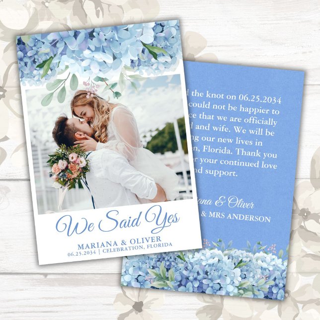 Tarjeta de Anuncio de Boda Blue Hydrangeas Floral (Subido por el creador)