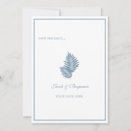 Tarjeta de anuncio de boda Blue Palm Flat Save The