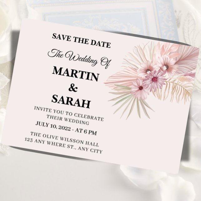 Tarjeta de anuncio de boda botánico boho neutral (Subido por el creador)