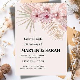 Tarjeta de anuncio de boda botánico boho neutral p