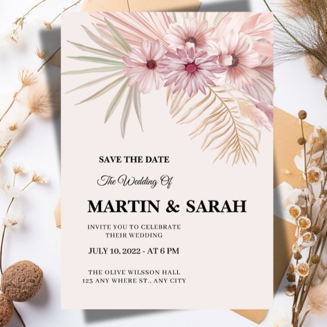 Tarjeta de anuncio de boda botánico boho neutral p (Subido por el creador)