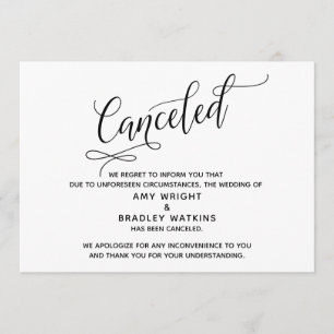 Tarjeta de Anuncio de Boda Cancelada Elegante