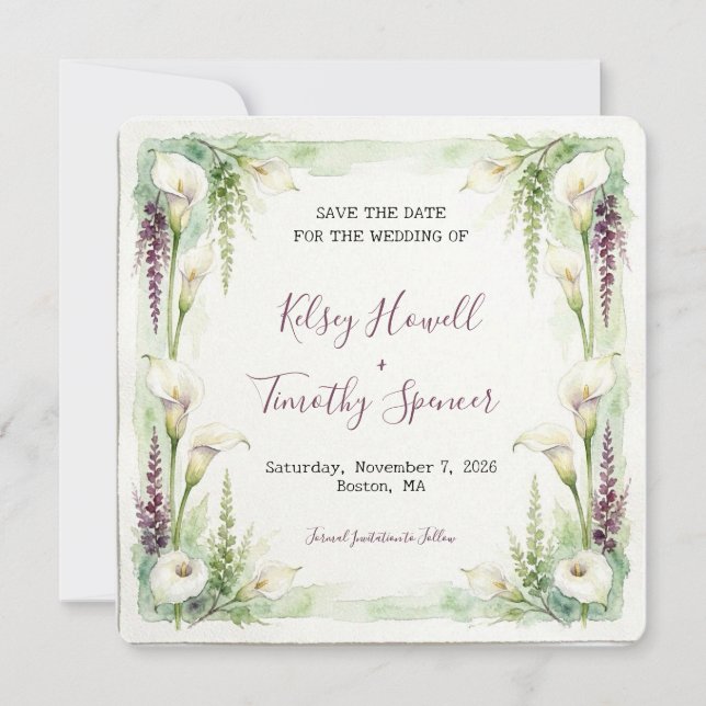 Tarjeta de anuncio de boda Cascading Calla (Anverso)