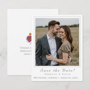 Tarjeta de anuncio de boda católica de Dos Corazon