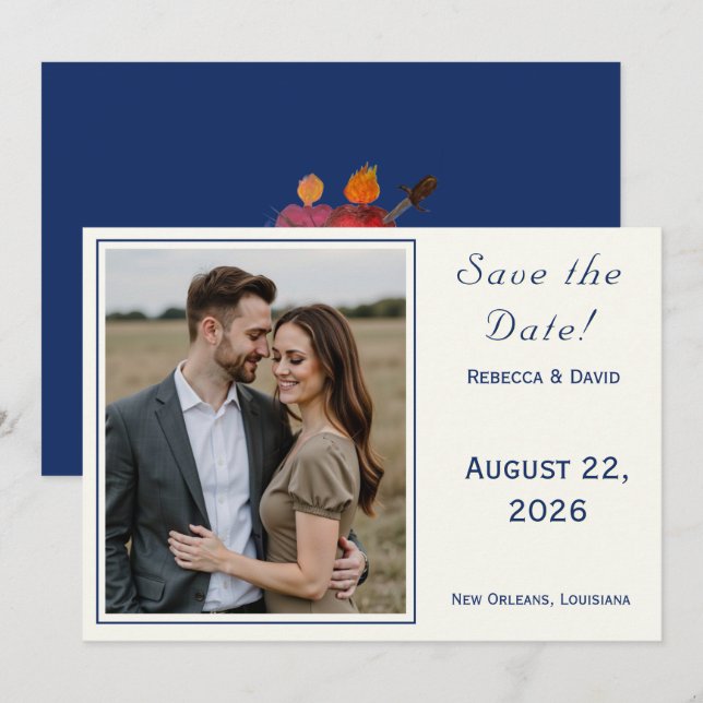 Tarjeta de anuncio de boda católica Two Hearts (Anverso / Reverso)