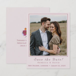 Tarjeta de anuncio de boda católica Two Hearts