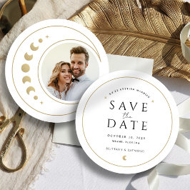 Tarjeta de Anuncio de Boda Celestial Dorado