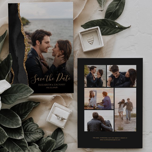 Tarjeta de Anuncio de Boda con Agata Dorada Negra  (Subido por el creador)