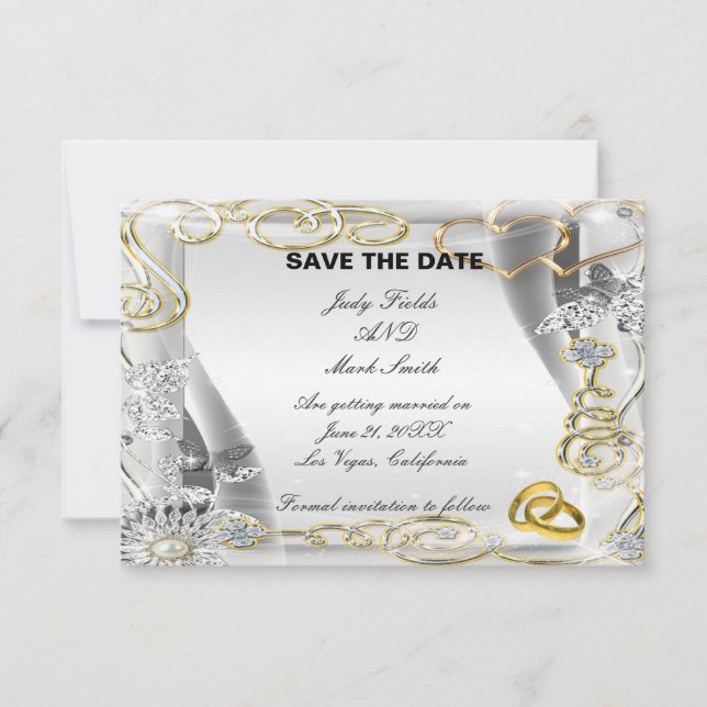 Tarjeta de Anuncio de Boda con Anillos de Boda de  (Anverso)