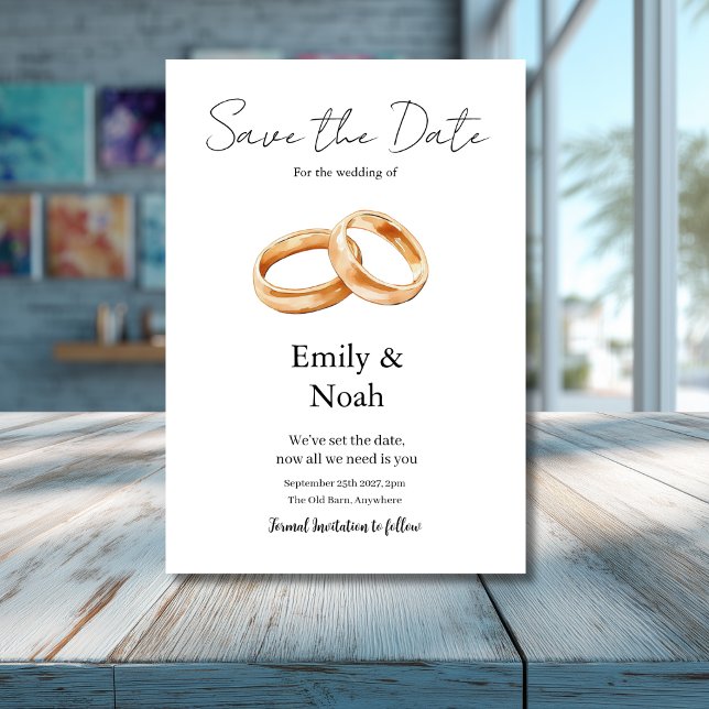 Tarjeta de Anuncio de Boda con Anillos Modernos Bl (Subido por el creador)