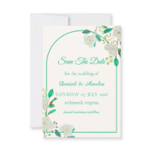 Tarjeta de anuncio de boda con arco de menta