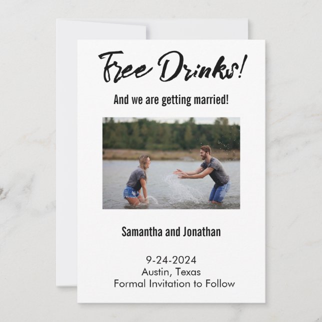 Tarjeta de Anuncio de Boda con Bebidas Gratis Dive (Anverso)