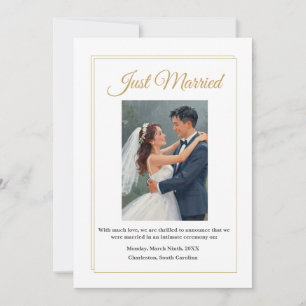 Tarjeta de Anuncio de Boda con Borde de Oro Minima