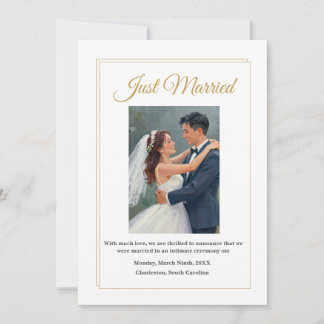Tarjeta de Anuncio de Boda con Borde de Oro Minima