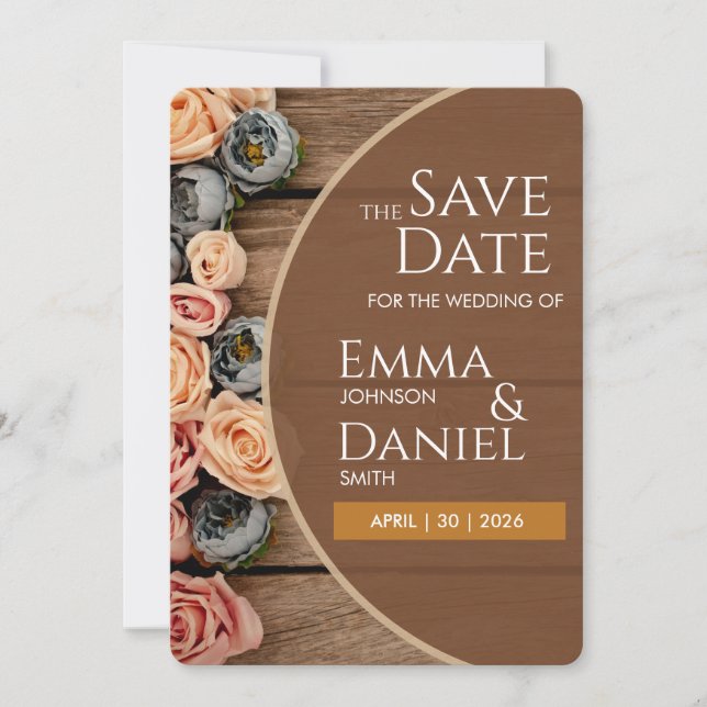 Tarjeta de Anuncio de Boda con Encanto Rústico (Anverso)