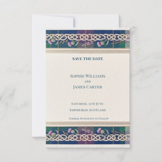 Tarjeta de anuncio de boda con estampado de cardo  (Anverso)