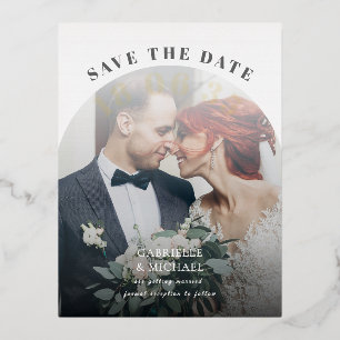 Tarjeta de anuncio de boda con foto de arco modern