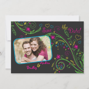 Tarjeta de Anuncio de Boda con Foto de Floral de N