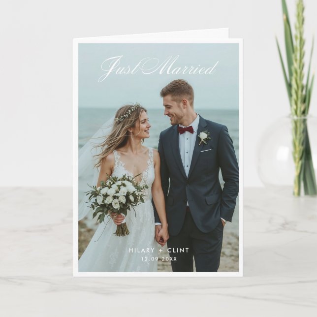 Tarjeta de Anuncio de Boda con Foto Doblada Recién (Anverso)